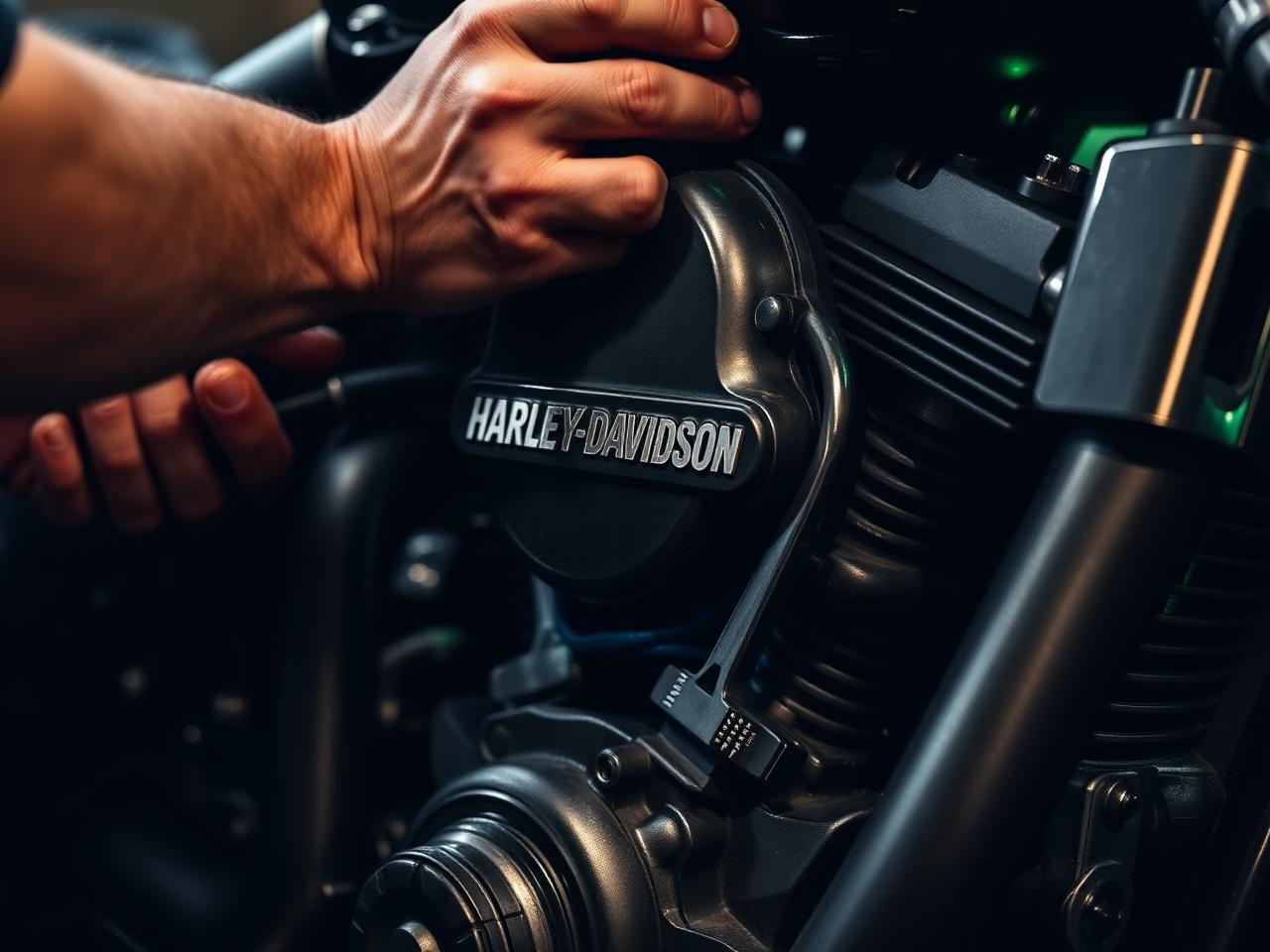 Mechanic working on a Harley V-Twin engine